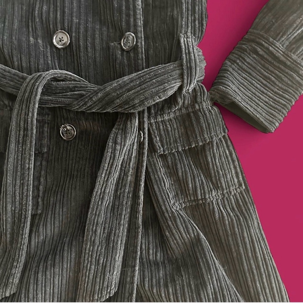 Women's Vintage Black Double Breasted Corduroy Belted Trench Coat Size M - Picture 3 of 9